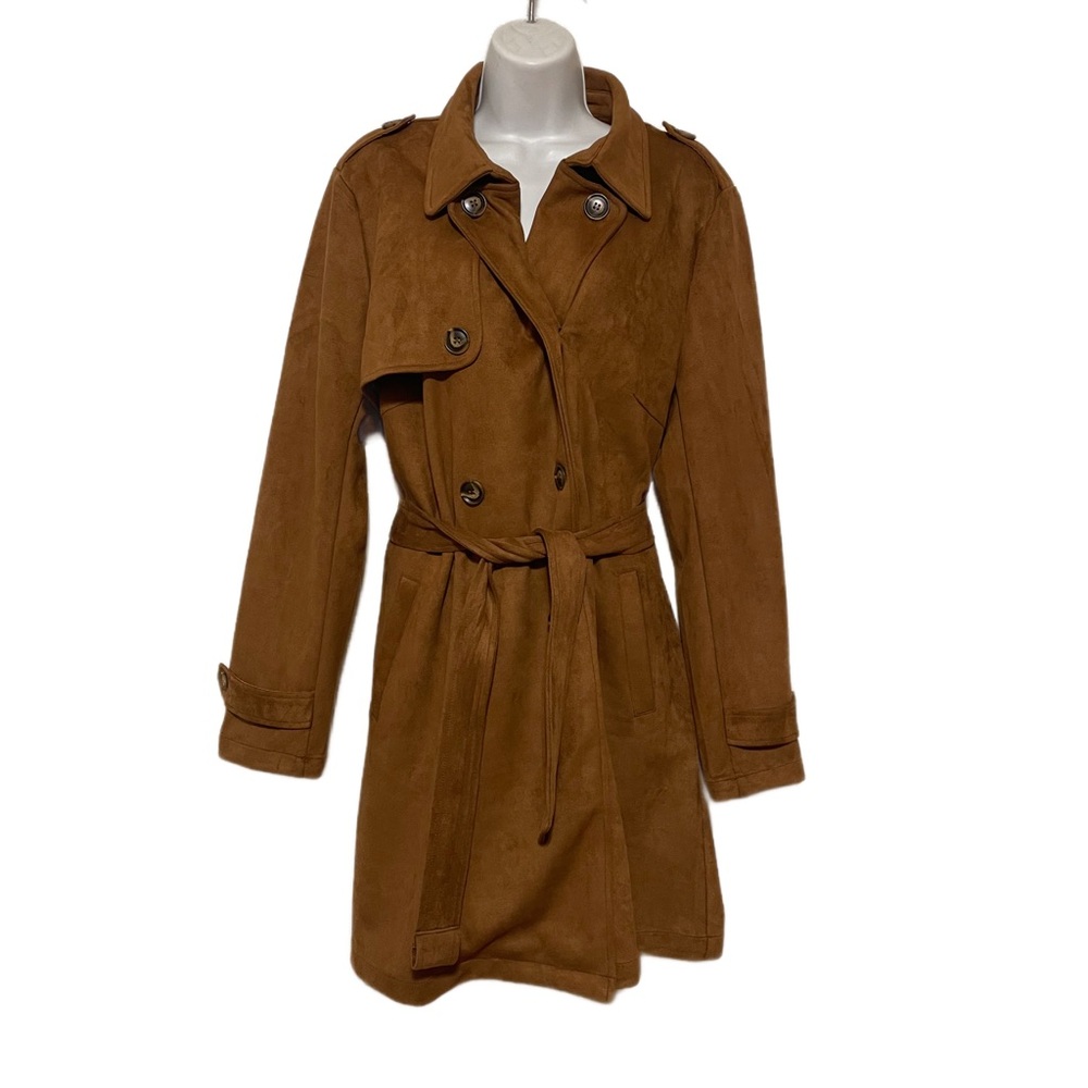 Women’s suede trench coat brown tan jacket